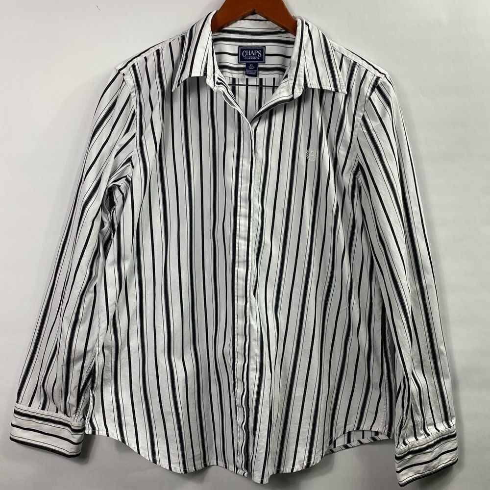 3For$20 Chaps Striped  Button Down Blouse Black& White size: XL